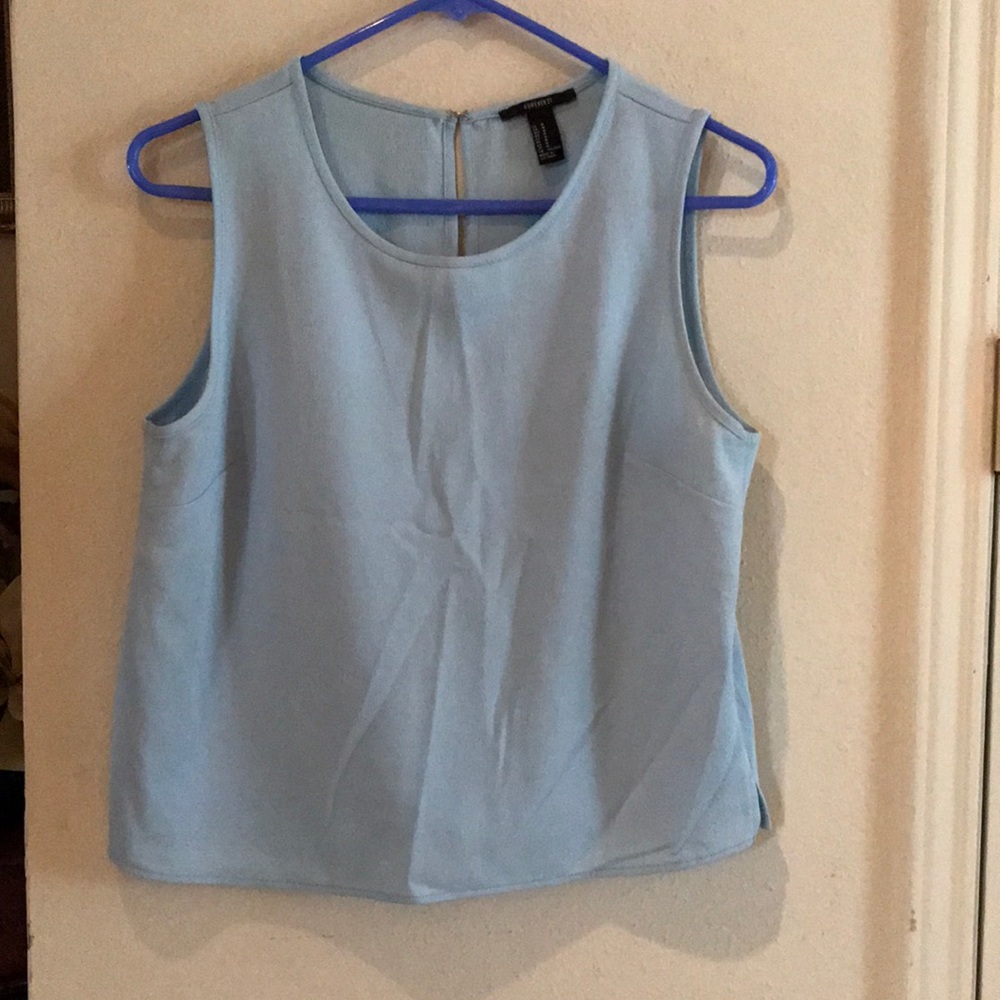 forever 21 blue sleeveless blouse